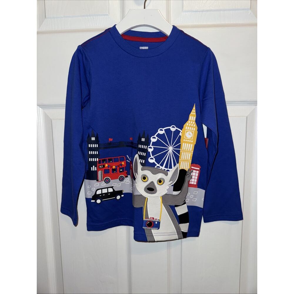 NEW‎ Gymboree London Calling Blue Long Sleeve Appliqué Tee Lemur Size 6
